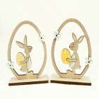 Wooden bunny with egg in a wooden egg on a stand 12x10x4cm,