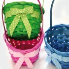 Bastbasket with handle and silk bow 14x8cm