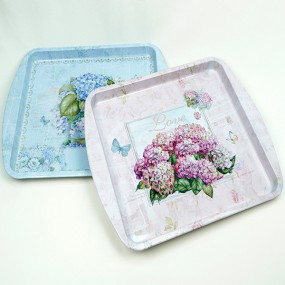 Tray XL made of metal with flower motif 24.5x19.5cm, 2