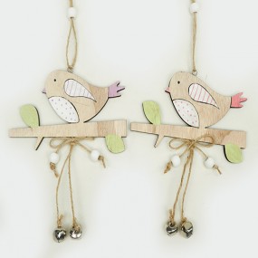 Bird made of wood on a branch to hang up 13x7.5cm, 2