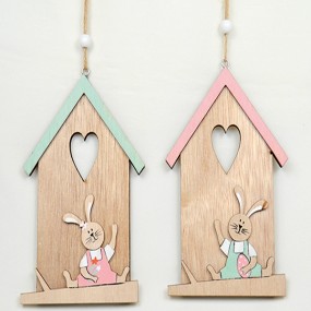 Cute rabbit sitting in front of wooden house XL